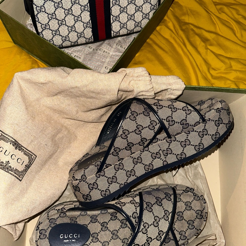 Gucci Woman Monogram Black and Cream Sandals